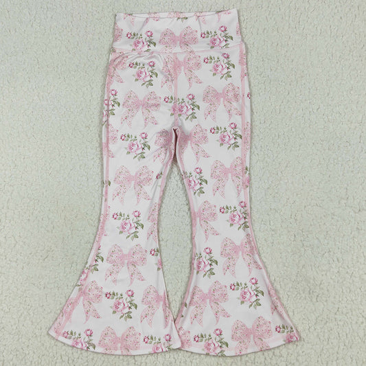 Baby Girls Pants Pink Floral Bows Bell Bottom Yoga Pants P0768 6.24
