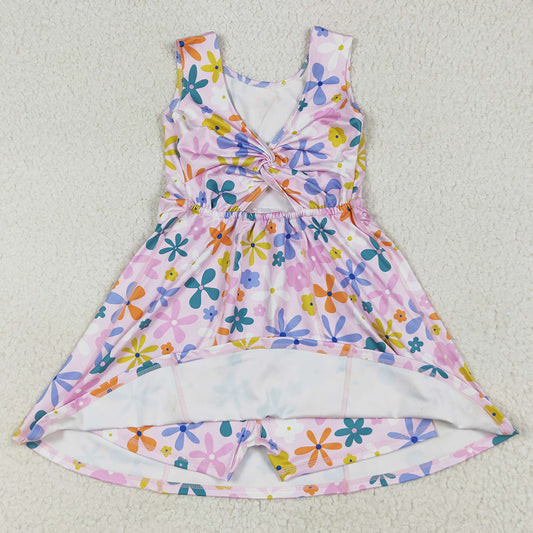Baby Girls Dress Pink Colorful Flowers Yoga Active Wear Skort Knee Length Dresses GSD2113 6.24