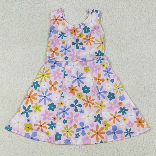 Baby Girls Dress Pink Colorful Flowers Yoga Active Wear Skort Knee Length Dresses GSD2113 6.24