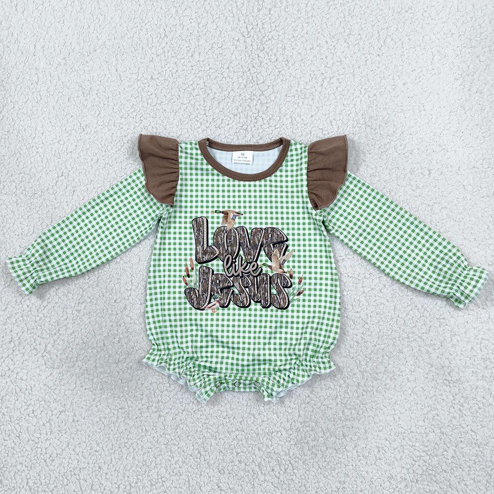 Baby Girls Rompers Love Like Jesus Checked Ruffle Sleeve Rompers LR2551