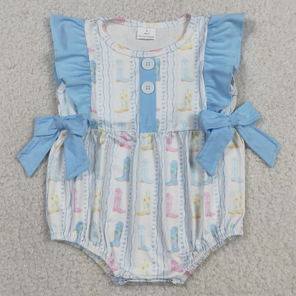 Baby Girls Rompers Sleeveless Colorful Boots Stripe Western Button Ruffle Rompers SR4088