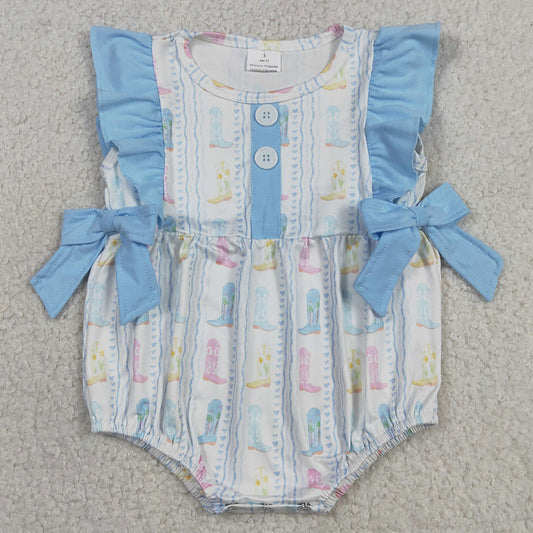 Baby Girls Rompers Sleeveless Colorful Boots Stripe Western Button Ruffle Rompers SR4088