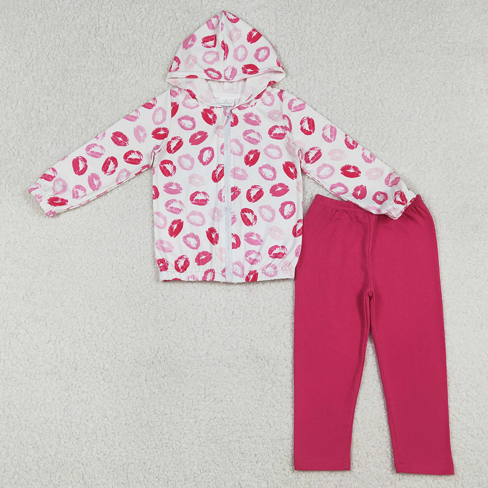 Baby Girls Clothes Red Mouths Hoodie Jackets Top Legging Pants Valentines Clothes Sets GLP3287 12.20