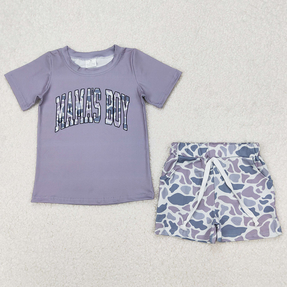 Baby Boys Clothes Grey Mama's Boy Tops Camouflage Shorts Sets BSSO1347