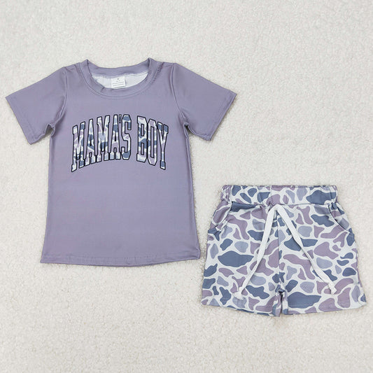 Baby Boys Clothes Grey Mama's Boy Tops Camouflage Shorts Sets BSSO1347