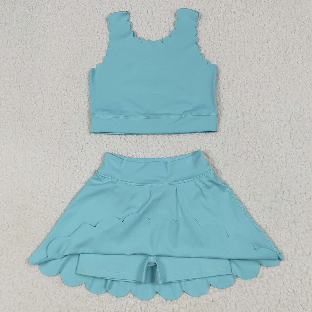 Baby Girls Clothes Blue Yoga Vest Skirt Active Wear Clothes Sets GSD2096 6.26