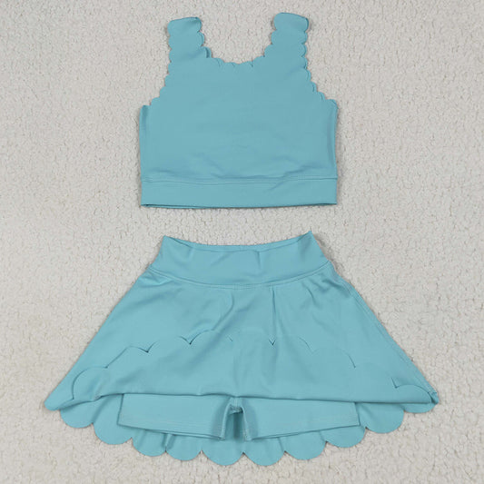 Baby Girls Clothes Blue Yoga Vest Skirt Active Wear Clothes Sets GSD2096 6.26