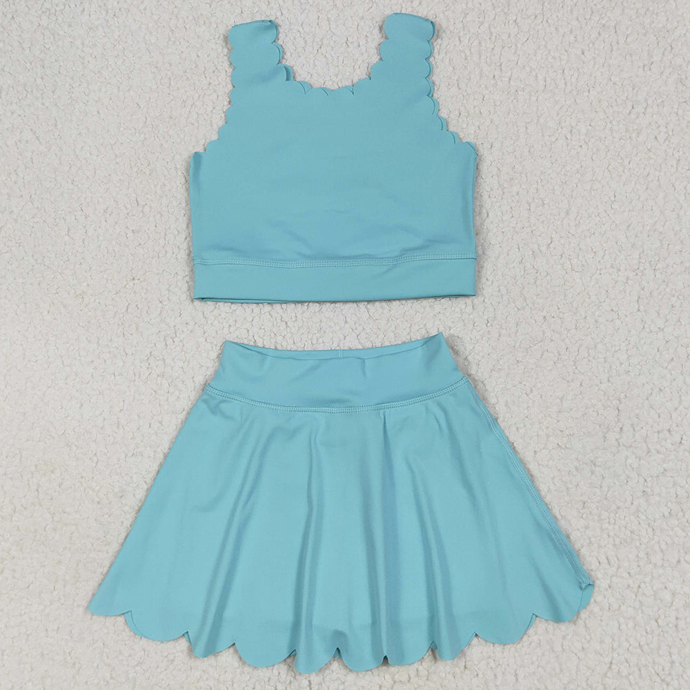 Baby Girls Clothes Blue Yoga Vest Skirt Active Wear Clothes Sets GSD2096 6.26