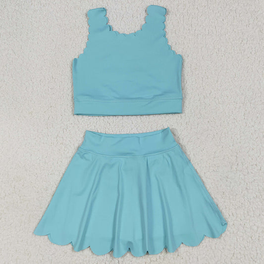 Baby Girls Clothes Blue Yoga Vest Skirt Active Wear Clothes Sets GSD2096 6.26