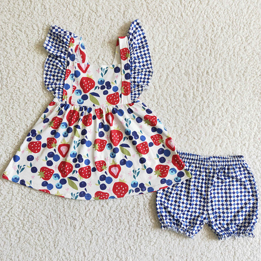 Boutique Baby Girl Clothes Flutter Sleeve Kids Clothing Strawberry Cute Girl Clothes C3-27 6.6