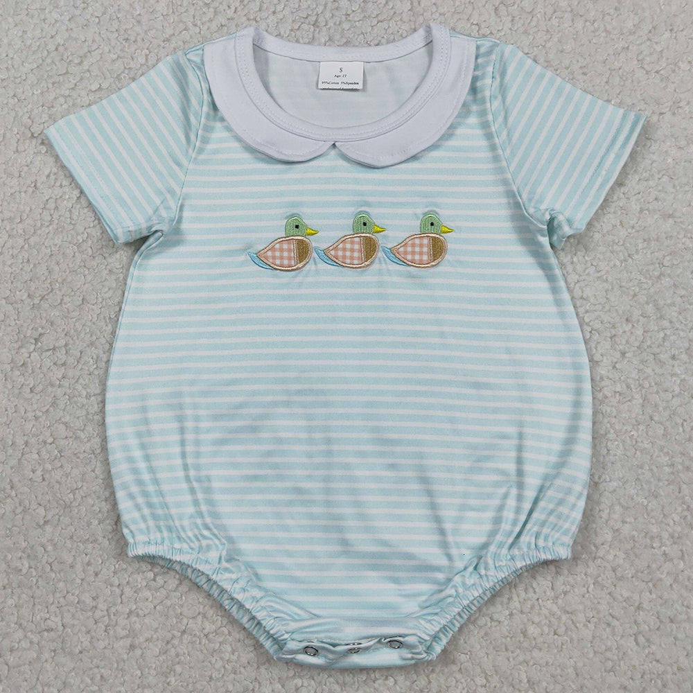 Baby Girls Rompers Embroidery Ducks Sleeveless Stripe Hunting Ruffle Rompers SR4082 SR4081