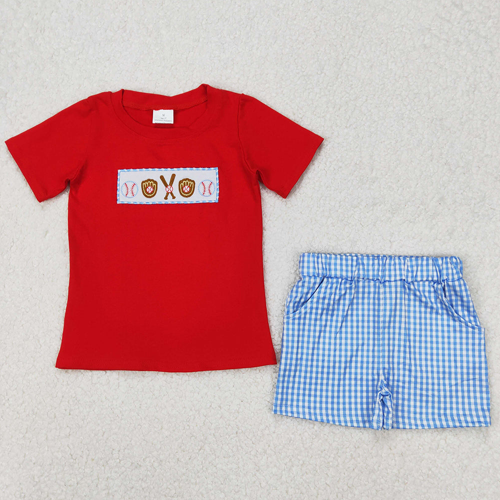 Baby Boys Clothes Red Baseball Embroidery Top Shorts Sets BSSO1283