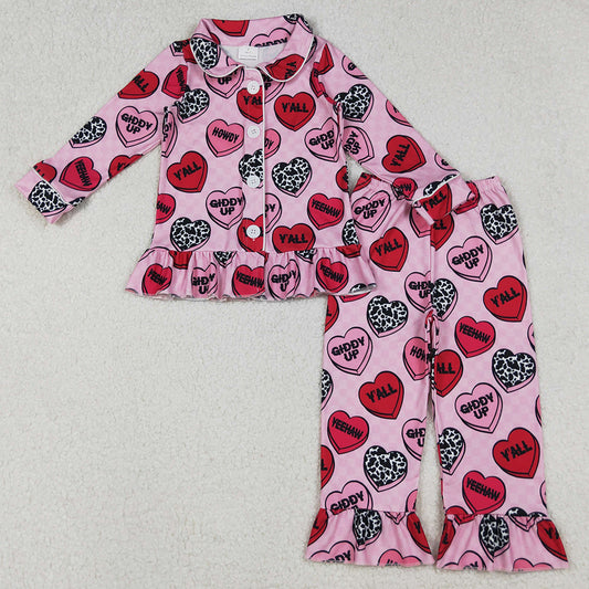 Baby Girls Pajamas Pink Checked Hearts Button Top Pants Valentine Pajamas Sets GLP2843 10.2