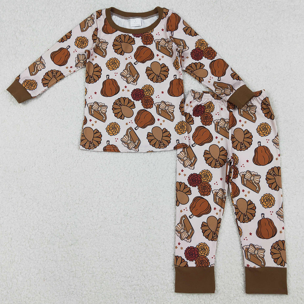 Baby Girls Pajamas Pie Turkey Pumpkins Pant Thanksgiving Pajamas Sets GLP2884 10.13