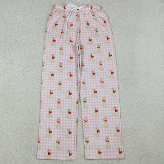 Adult Women Pants Pink Checked Dogs Hearts Valentine Pants Bottom P0849 10.14