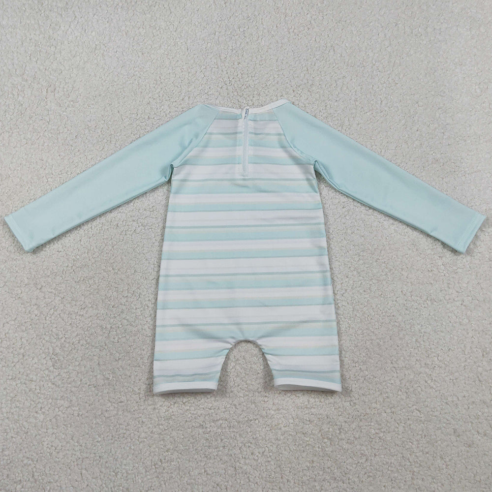 Baby Girls Swimsuits Aqua Blue Stripe Romper Swimsuits S0650