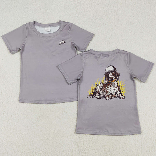Baby Boys T-shirt Grey Dog Short Sleeve Tee Shirts Tops BT1149