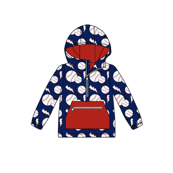 Preorder (moq 8)Baby Boys Baseballs Lights Pocket Zipper Team Hoodies Top 9.6