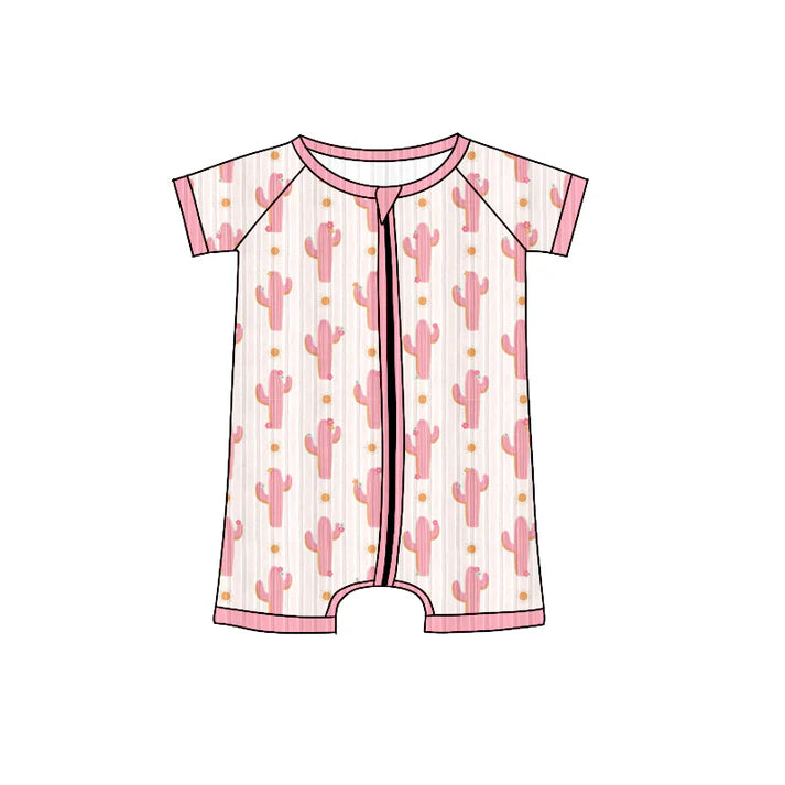 Preorder (moq 5)Baby Girls Short Sleeves Pink Santa Polka Dots Zipper Shorts Rompers 6.4