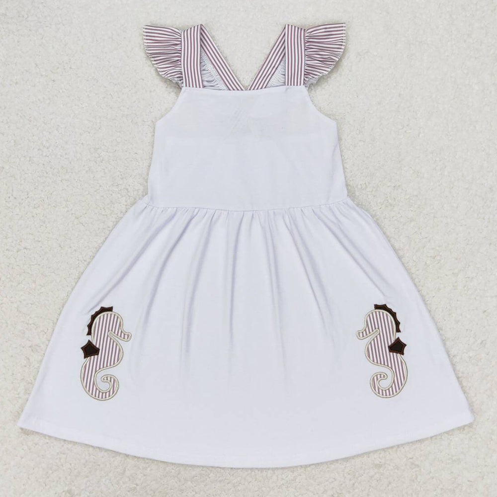 Baby Girls Dress Flutter Sleeve Sea Horse Ruffle Knee Length Dresses GSD1111