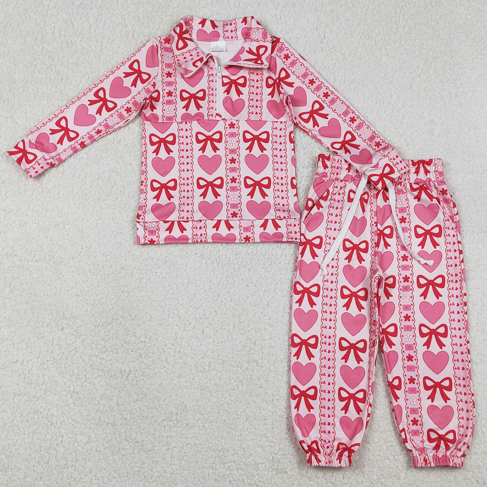 Baby Girls Clothes Bows Hearts Stripe Zipper Pullovers Jogger Valentines Clothes Sets GLP3236 1.1