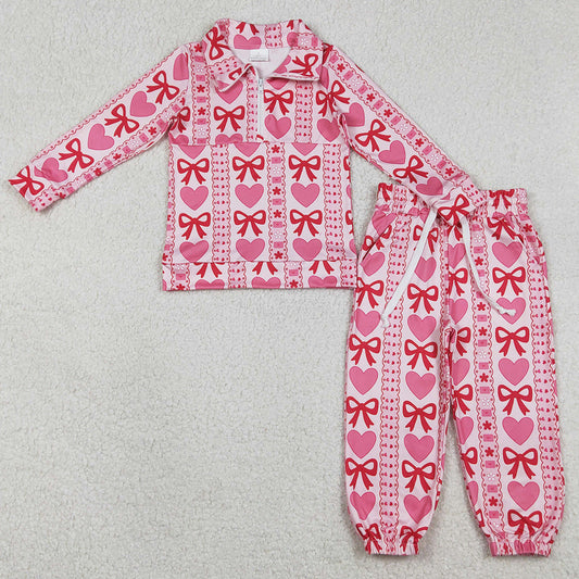 Baby Girls Clothes Bows Hearts Stripe Zipper Pullovers Jogger Valentines Clothes Sets GLP3236 1.1