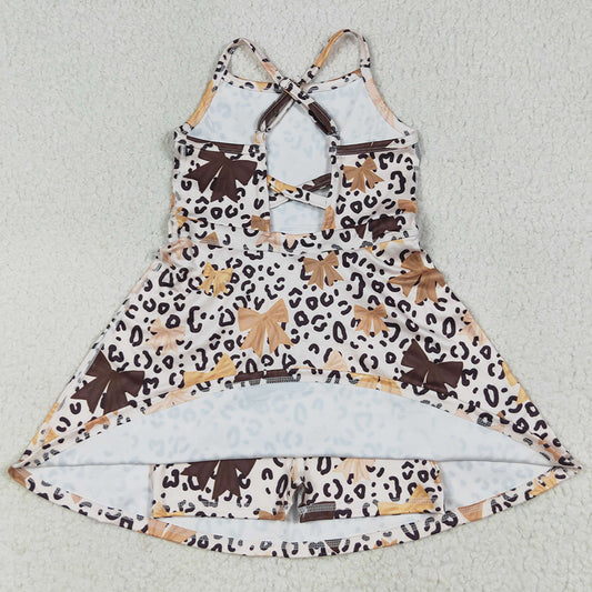 Baby Girls Dress Strap Brown Bows Leopard Shorts Knee Length Dresses GSD2649 7.7