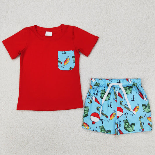 Baby Girls Clothes Fishing Float Bows Tunic Top Ruffle Shorts Sets GSSO2097