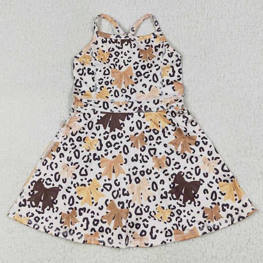 Baby Girls Dress Strap Brown Bows Leopard Shorts Knee Length Dresses GSD2649 7.7