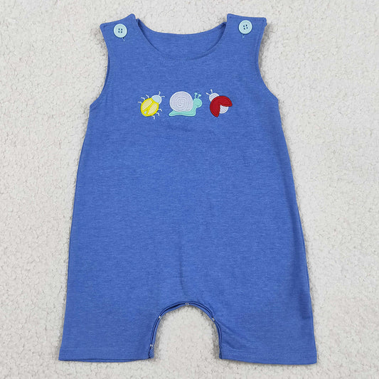 Baby Boys Clothes Embroidery Ladybirds Snails Blue Sleeveless Rompers SR4036