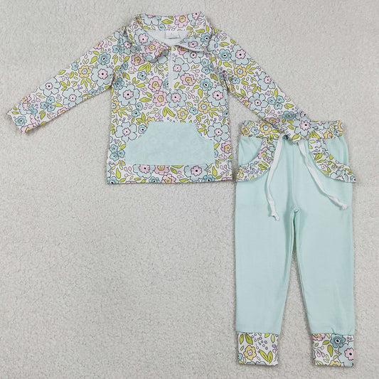 Baby Girls Clothes Colorful Flowers Zip Pocket Pullovers Joggers Clothes Sets GLP3278 12.31