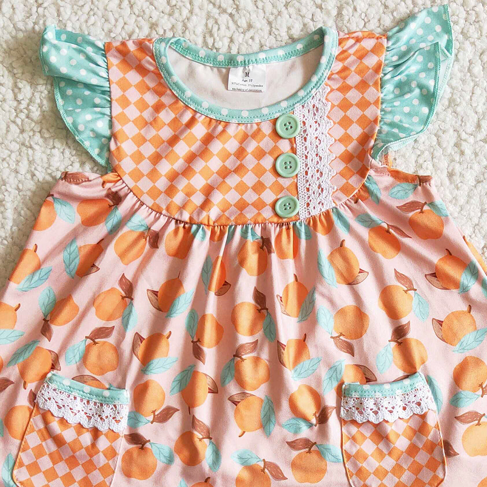 New Design Toddler Girl Clothes Flutter Sleeve Peach Top Shorts Outfit C2-13