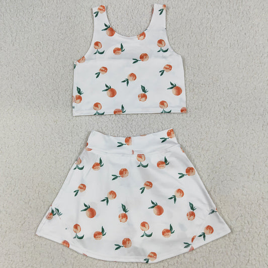 Baby Girls Clothes Summer White Peach Top Skirts Active Wear Clothes Sets GSD2738 7.7