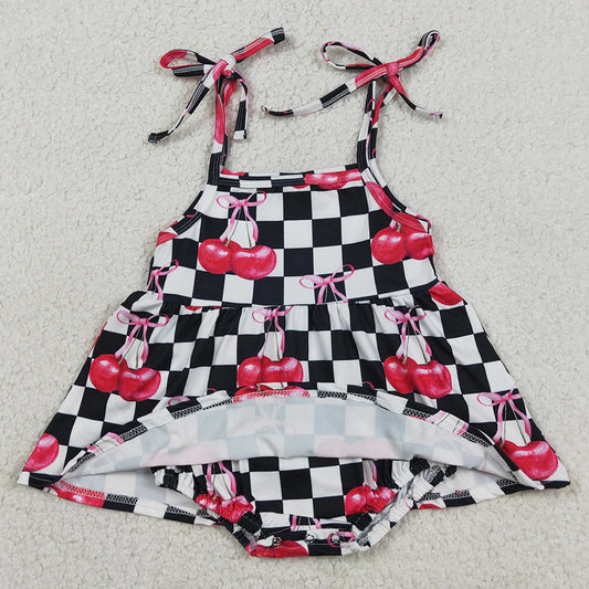 Baby Girls Rompers Strap Black Checked Cherry Ruffle Tunic Rompers SR3854