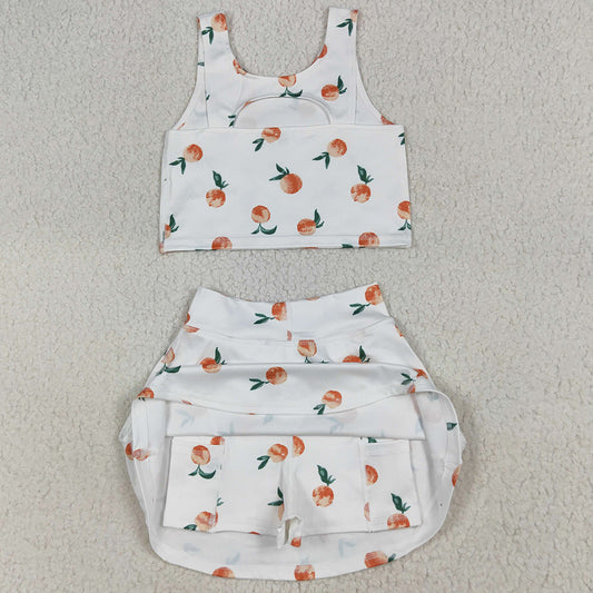 Baby Girls Clothes Summer White Peach Top Skirts Active Wear Clothes Sets GSD2738 7.7
