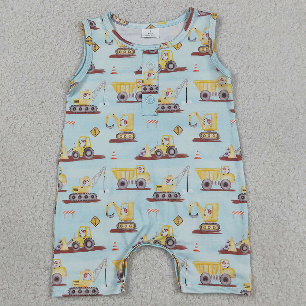 Baby Boys Rompers Sleeveless Excavators Button Rompers SR3085