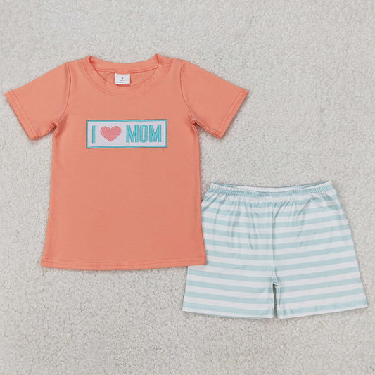 Baby Girls Clothes I LOVE MOM Embroidery Floral Tunic Tops Ruffle Shorts Sets GSSO2408 BSSO1435