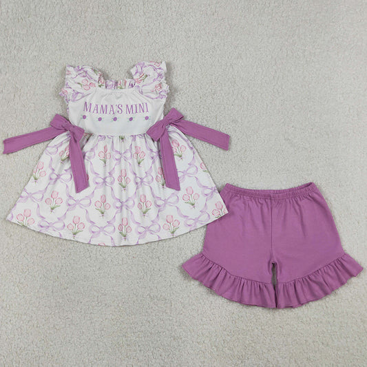 Baby Girls Clothes Mama's Mini Bows Flowers Checked Tunic Ruffle Short Clothes Sets GSSO2489