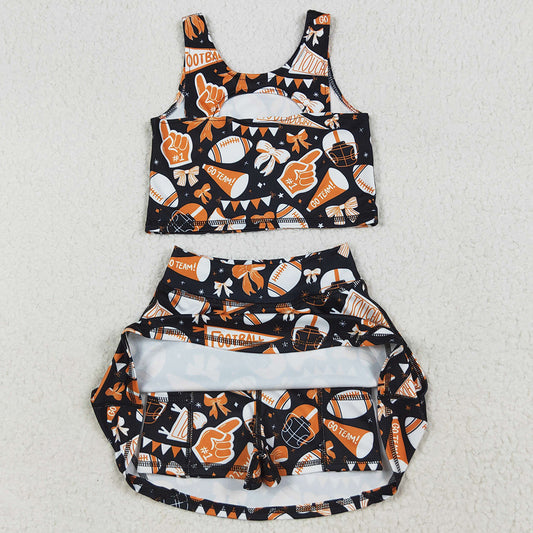 Baby Girls Clothes Team Orange Football Bows Vest Top Short Skirts Yoga Sets GSD2687 7.9
