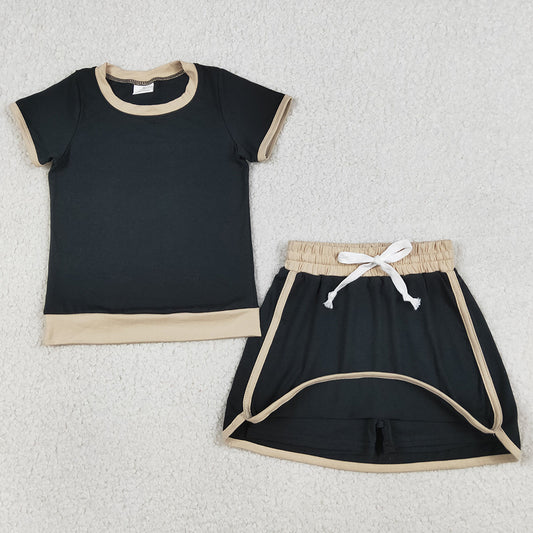 Baby Girls Clothes Short Sleeve Black Top Skirt Shorts Cotton Clothes Sets GSD3923
