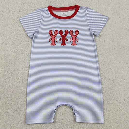 Baby Boys Rompers Embroidery Crayfishes Short Sleeve Blue Stripe Shorts Rompers SR4007