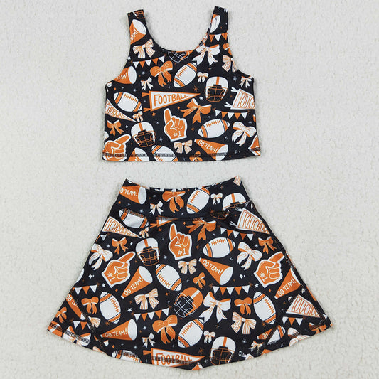 Baby Girls Clothes Team Orange Football Bows Vest Top Short Skirts Yoga Sets GSD2687 7.9