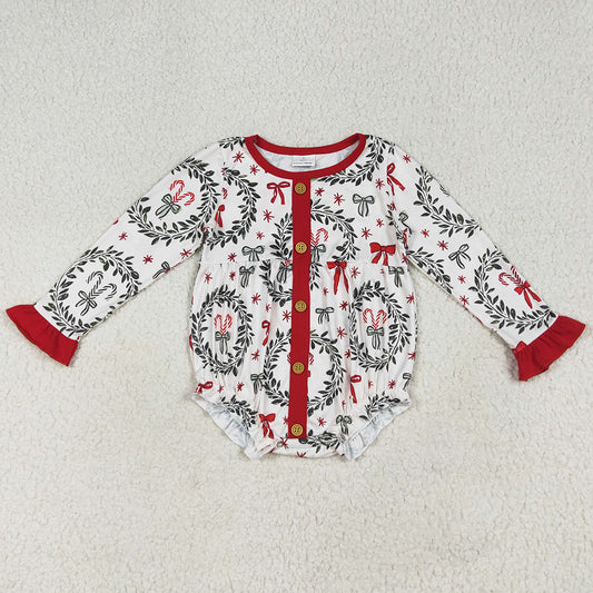 Baby Girls Rompers Christmas Red Green Bows Button Ruffle Rompers LR2252 7.7