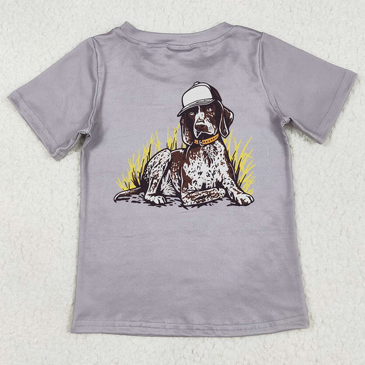 Baby Boys T-shirt Grey Dog Short Sleeve Tee Shirts Tops BT1149