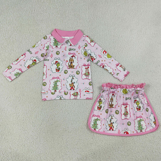 Baby Girls Clothes Green Face Frogs Trees Zip Top Skirt Shorts Christmas Clothes Sets GLD1609