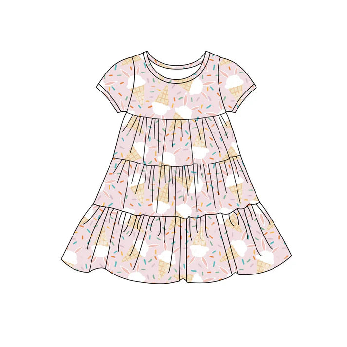 Preorder(moq 5) Baby Girls Rabbits Sprinkles Easter Patchwork Ruffle Knee Length Dresses 11.7