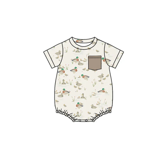 Preorder (moq 5)Baby Boys Ducks Plaid Pockets Short Sleeve Rompers 10.18