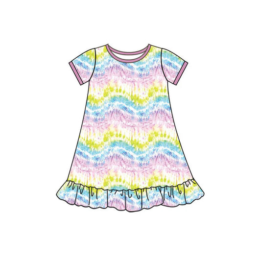 Preorder(moq 5) Baby Girls Colorful Stripe Ruffle Knee Length Dresses 10.22