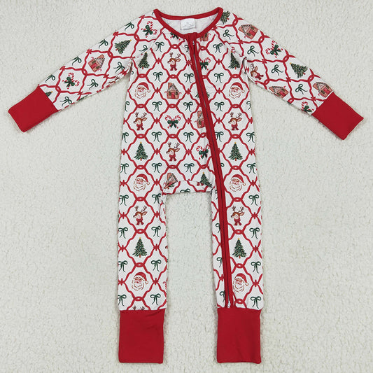 Baby Kids Girls Rompers Christmas Red Bows Plaid Trees Gingerbread Zipper Rompers LR2248 6.9