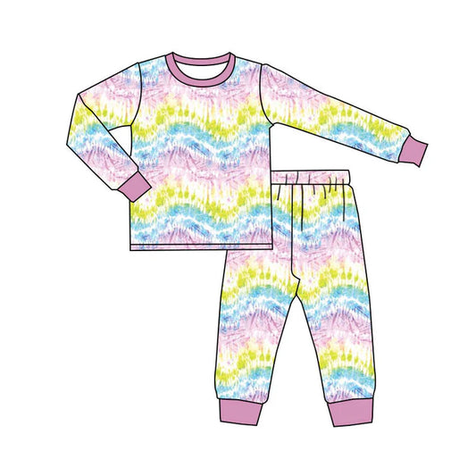 Preorder(moq 5) Baby Girls Colorful Stripe Top Pants Pajamas Sets 10.21